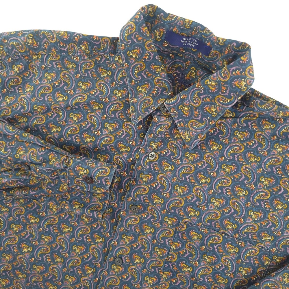 Alan Flusser Shirt Mens L Blue Paisley Long Sleeve Button Up Cotton Casual